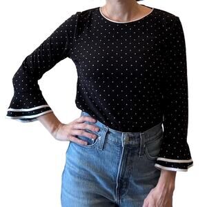 Karl Lagerfeld Paris Black Polka Dot Bell Sleeve Blouse Size XS